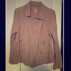 FREE PEOPLE MOTO Jacket Rosewood Linen Large